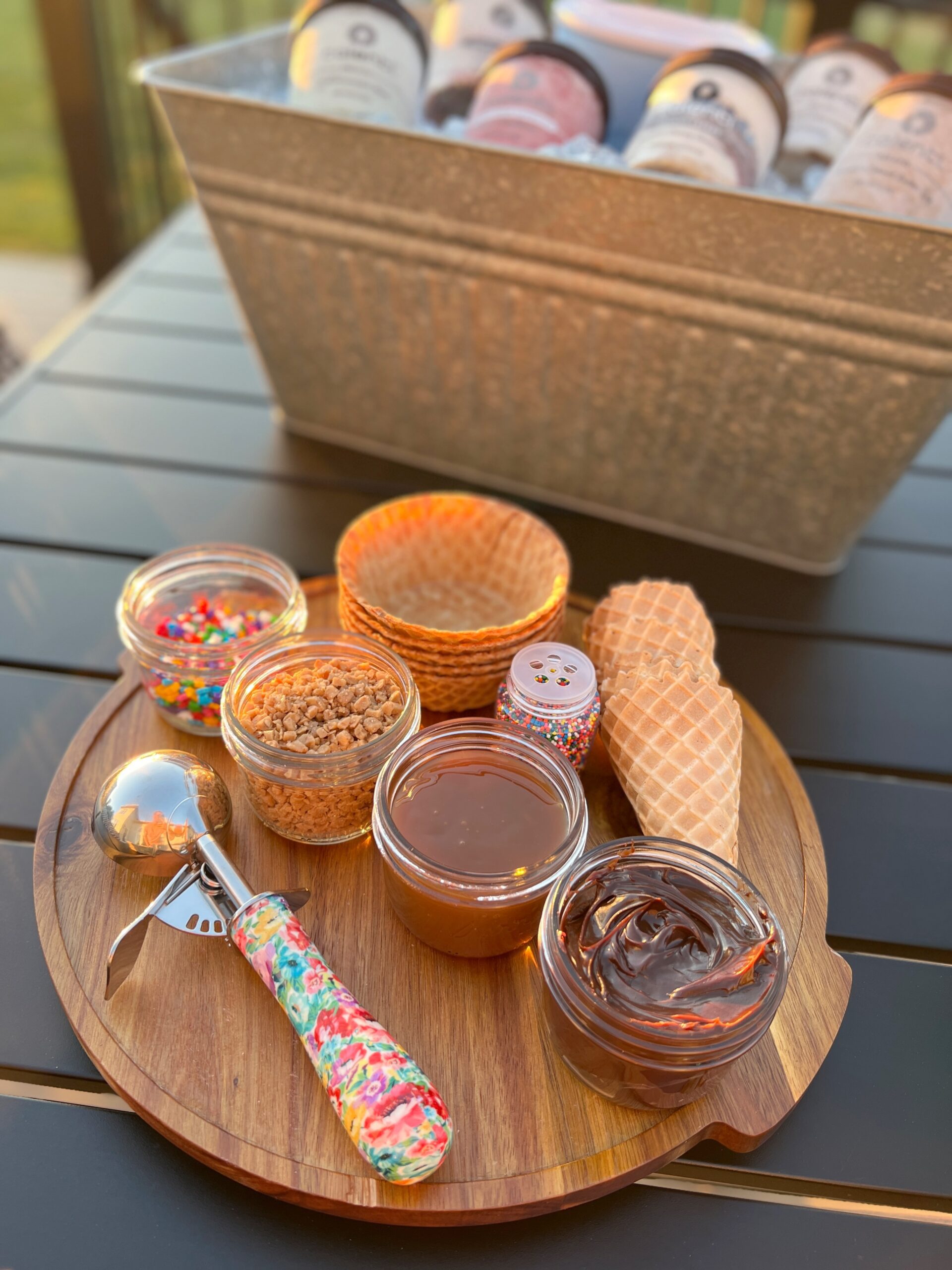 Ice Cream Sundae Topping Party Bar Mason Jar Wood Planter Box
